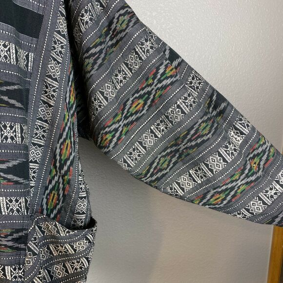 Vintage Thai Silk Handmade Art to Wear Jacket Oversized One Size 100% Silk Aztec - Picture 3 of 10